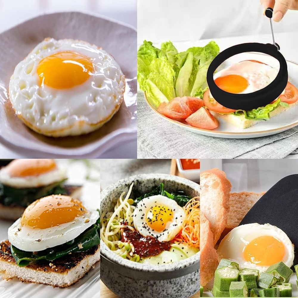 Black Silicone Egg Ring 4 Pack Egg Ring Molds for Fried Egg Non-stick Egg Cook
