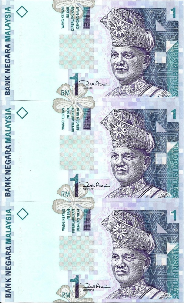 Malaysia 3x 1 ringgit ND [2000] P-39b(2) UNC consecutive