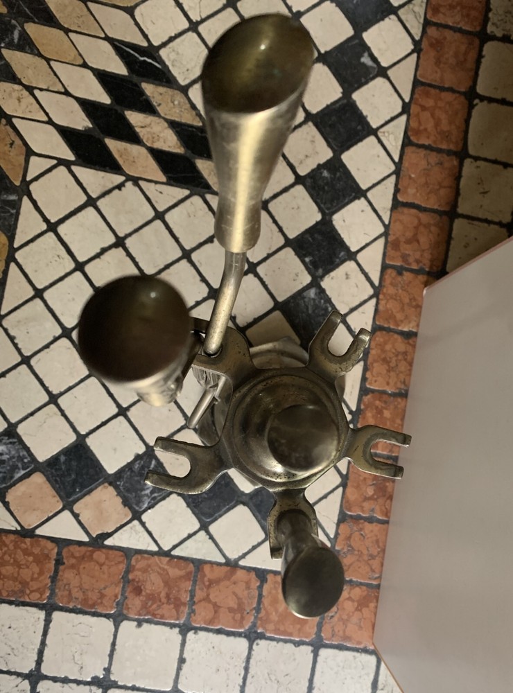 vintage cast iron brass fireplace set