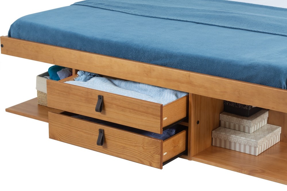 Memomad Bali Bed - Full Size Storage Platform Bed Frame with Drawers (Oak)