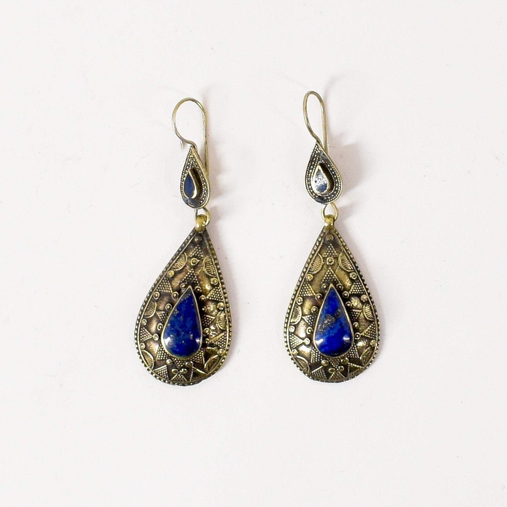 Lapis and Silver Colored Earrings Afghanistan