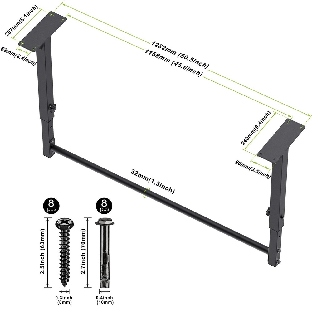 48" Heavy Duty Ceiling Mount Pull Up Bar - Adjustable Height, Easy Install