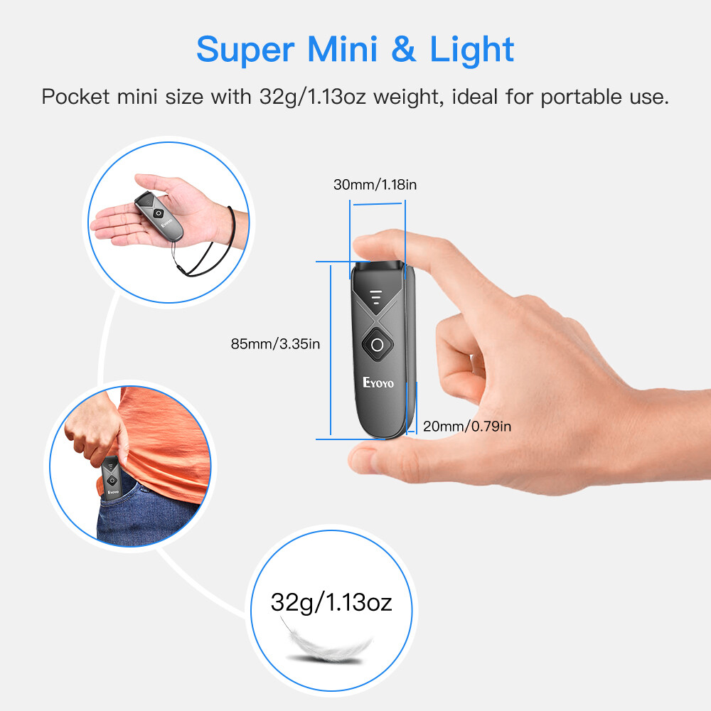 EYOYO Mini Wireless 2D QR Code Barcode Scanner Bluetooth USB Reader for PC Phone