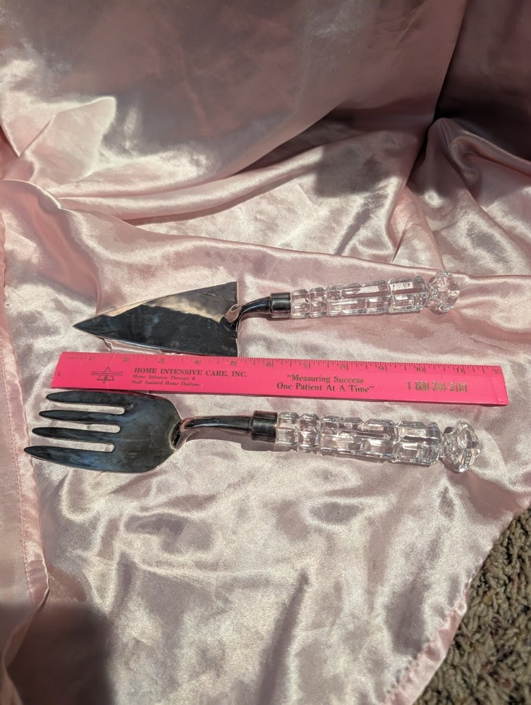 Crystal Handle Knife Cake Set 2 Piece Pre Owned