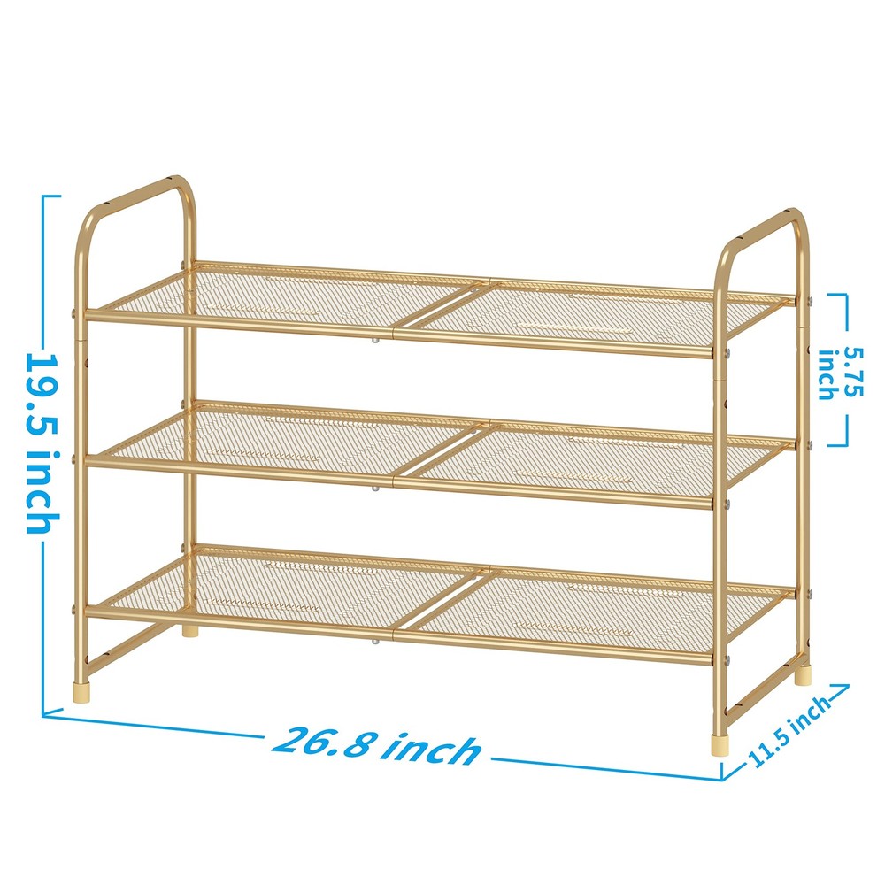 Simple Trending 3-Tier Stackable Shoe Rack, Expandable & Adjustable Shoe Shel...