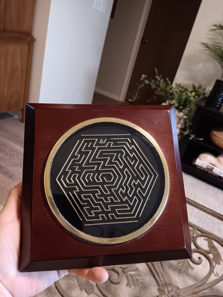Mid Century Black & Brass Solid Wood Cube Flat Maze
