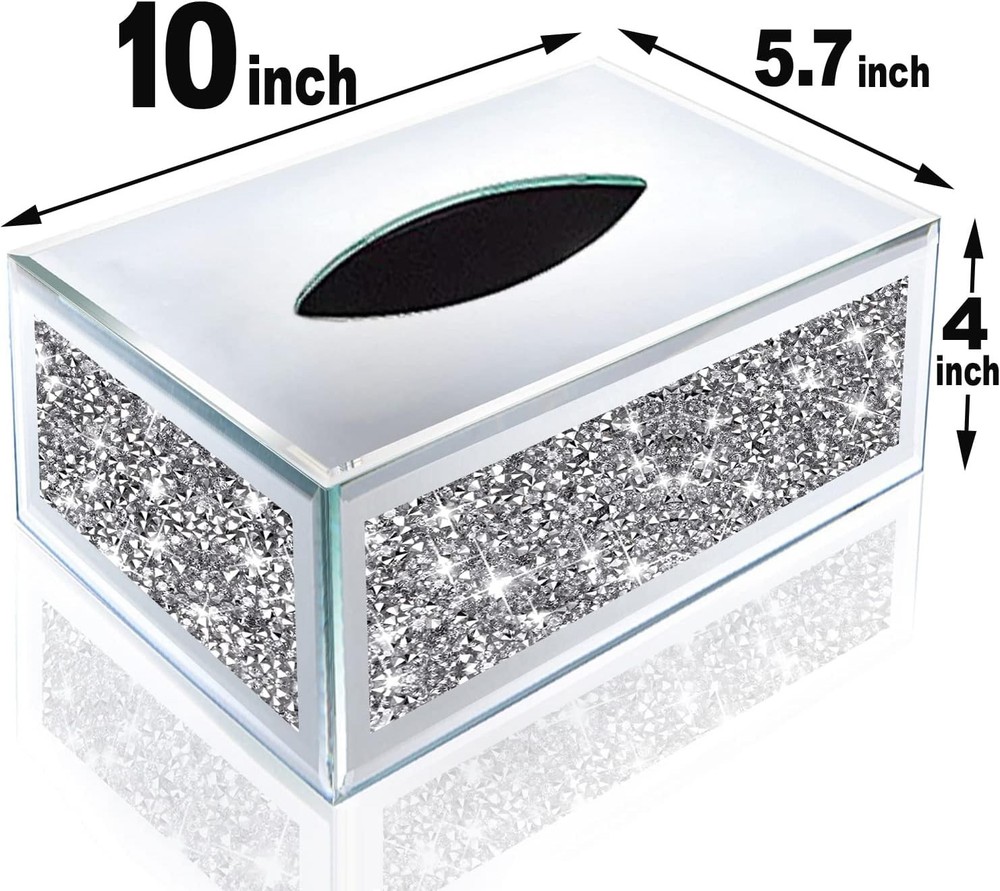 Rectangular Mirrored Tissue Box Covercrystal Crushed Diamond Tissue