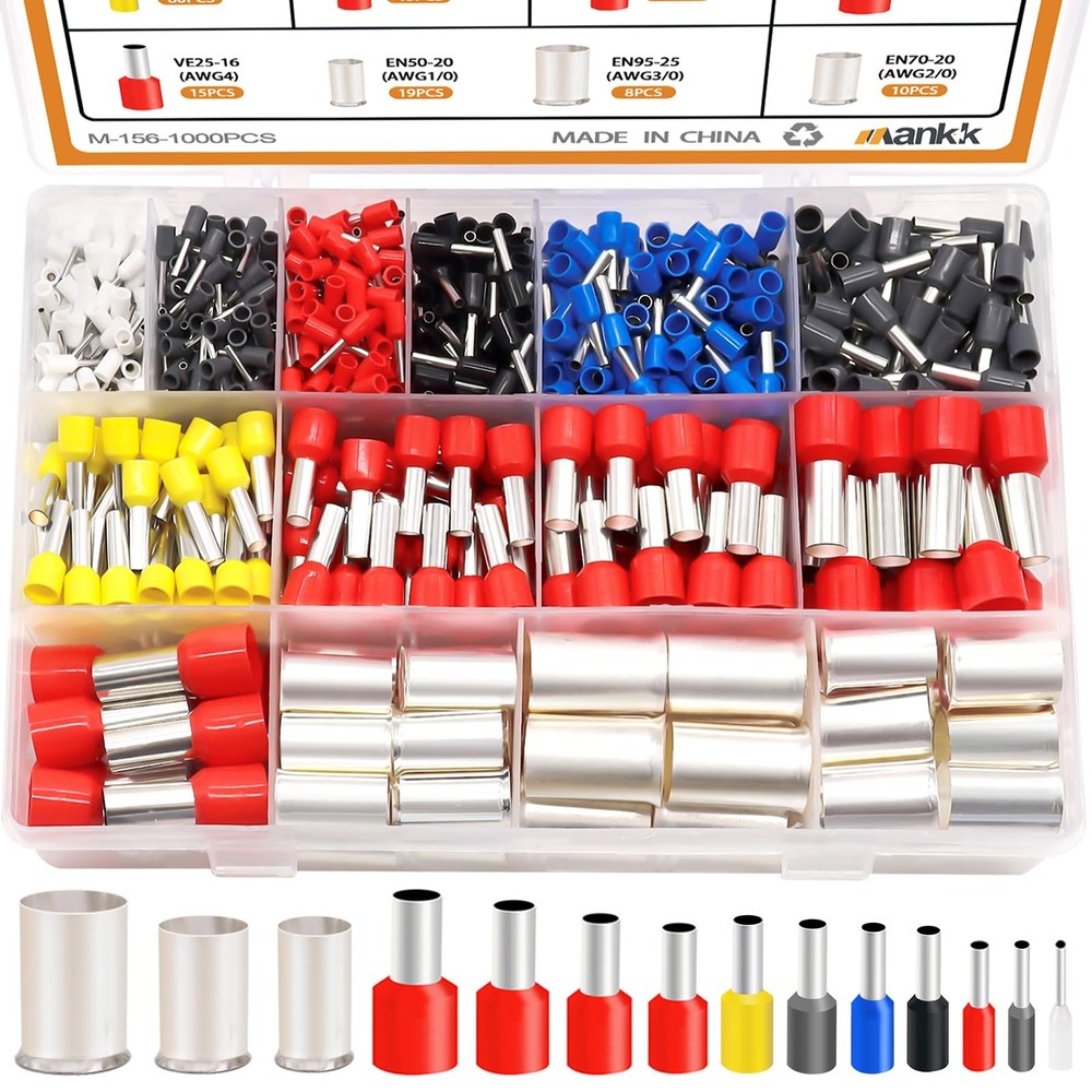 1000PCS Wire Ferrules Terminals Kits Silver Plated Copper Ferrules Wire Ends ...