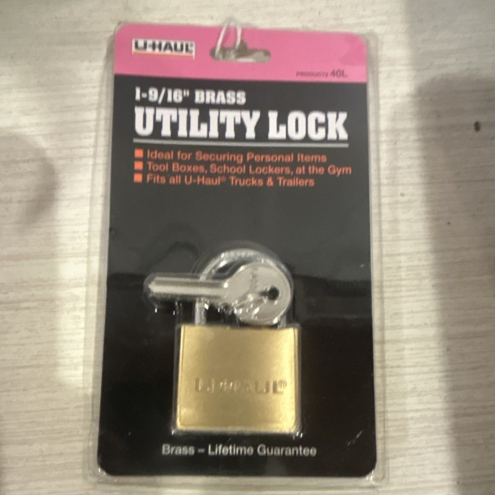 U-Haul Brass Utility Lock Model 40L Double Latch Locking Shackle System