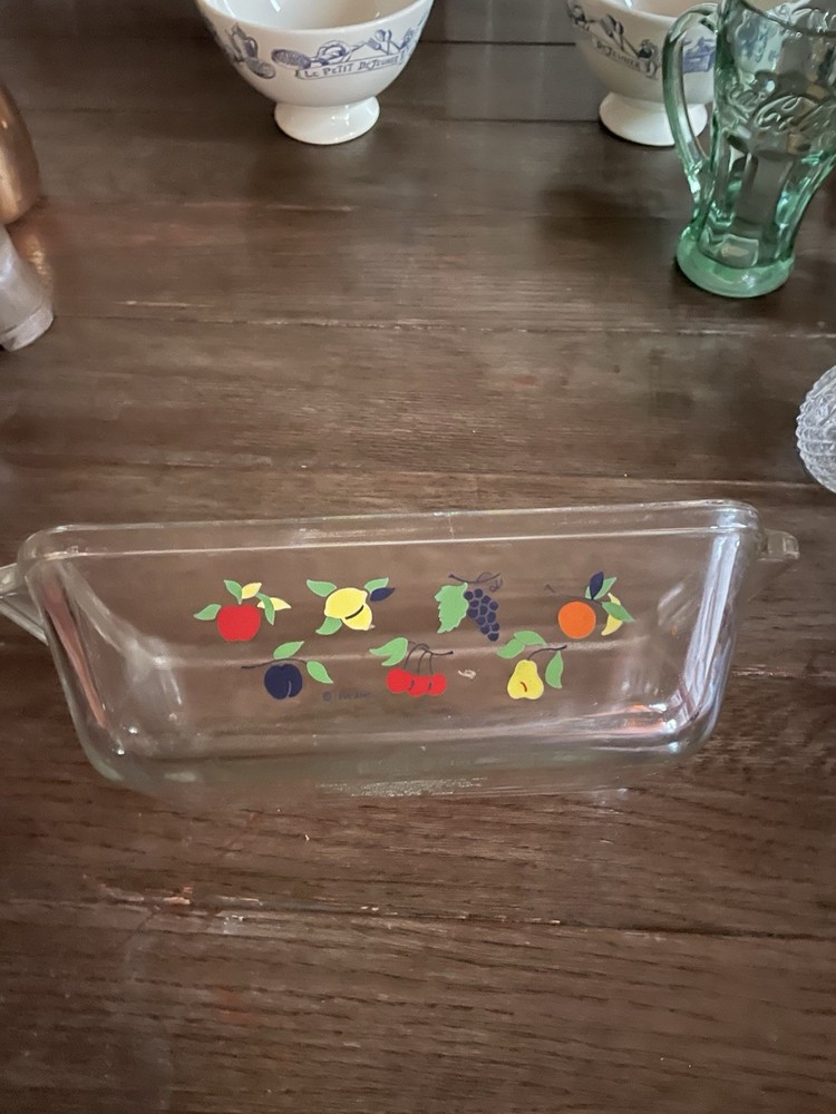 Glass Loaf Dish Rectangle with Multicolor Fruit Pattern, Clear