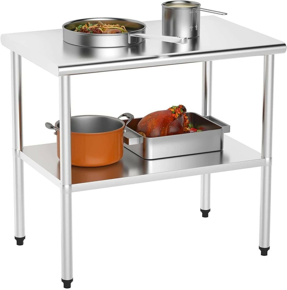 ROVSUN Stainless Steel Work Table,48 x 24 inch with Adjustable UnderShelf