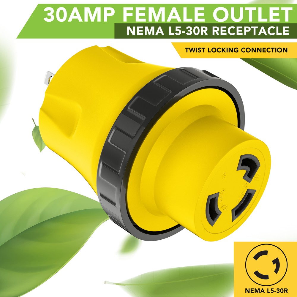 RV Power Cord Adapter 15 amp Male to 30 amp Twist Lock Female Camper Detachable