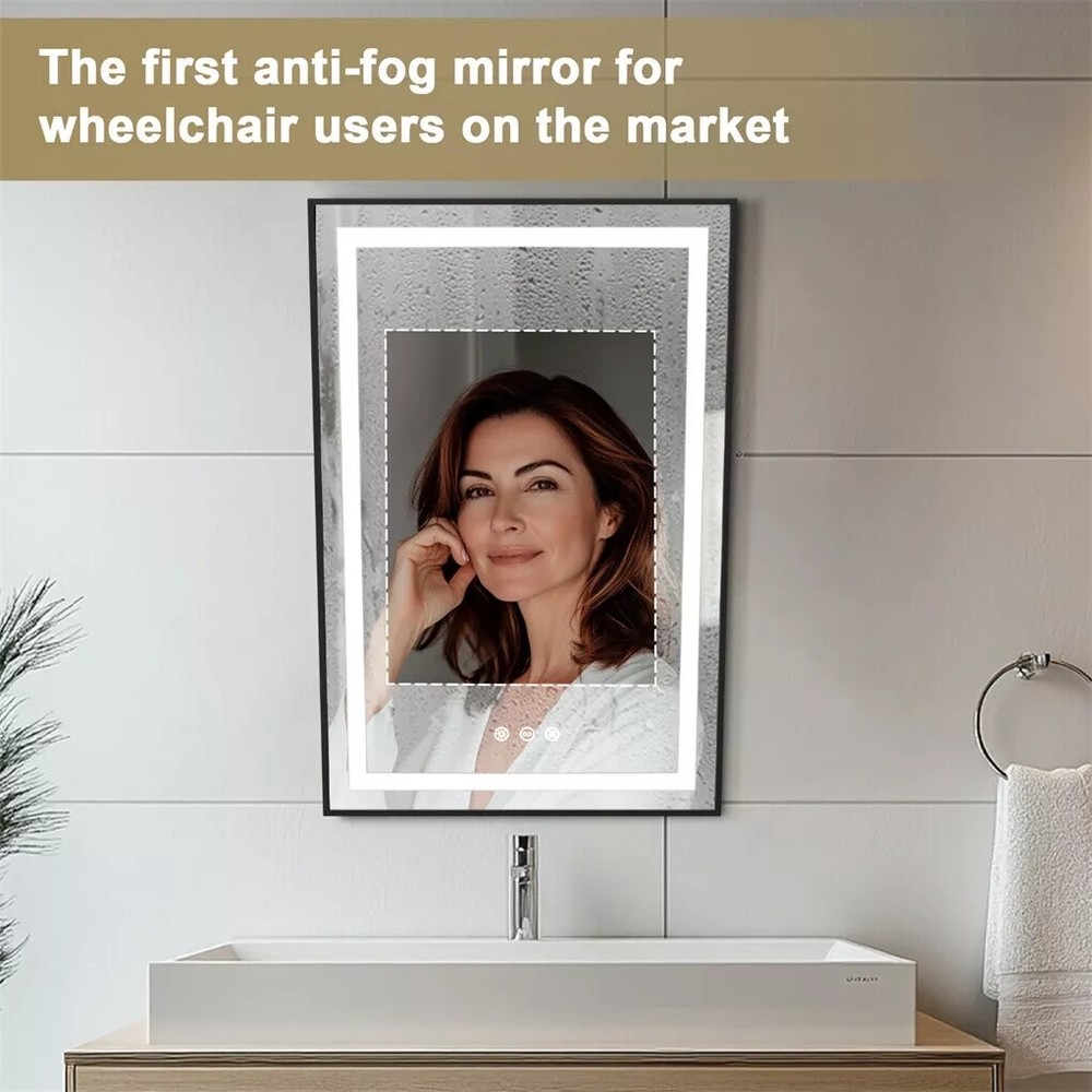 LED Illuminated Bathroom ADA Fixed Mirror with Tilt Frame Vanity 3 Colors Mirror