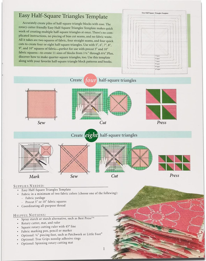 Easy Half-Square Triangles Quilting Rulers and Template