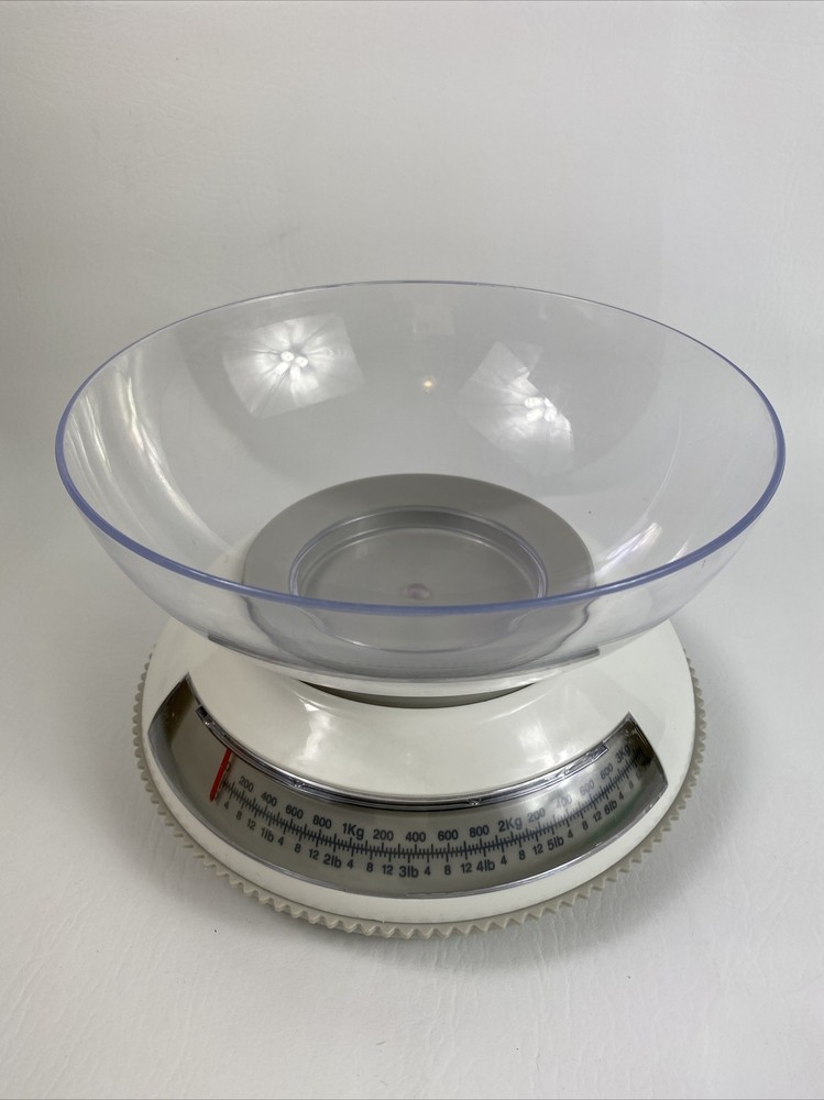 Vintage MCM Kitchen Scale + Original Bowl Grey/White Adjustable