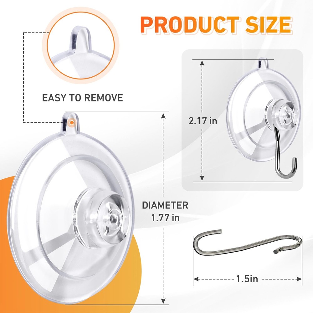 KORCCI Suction Cup Hooks 12Pack - Max Load 10LB, 12pc-Medium Size, Clear