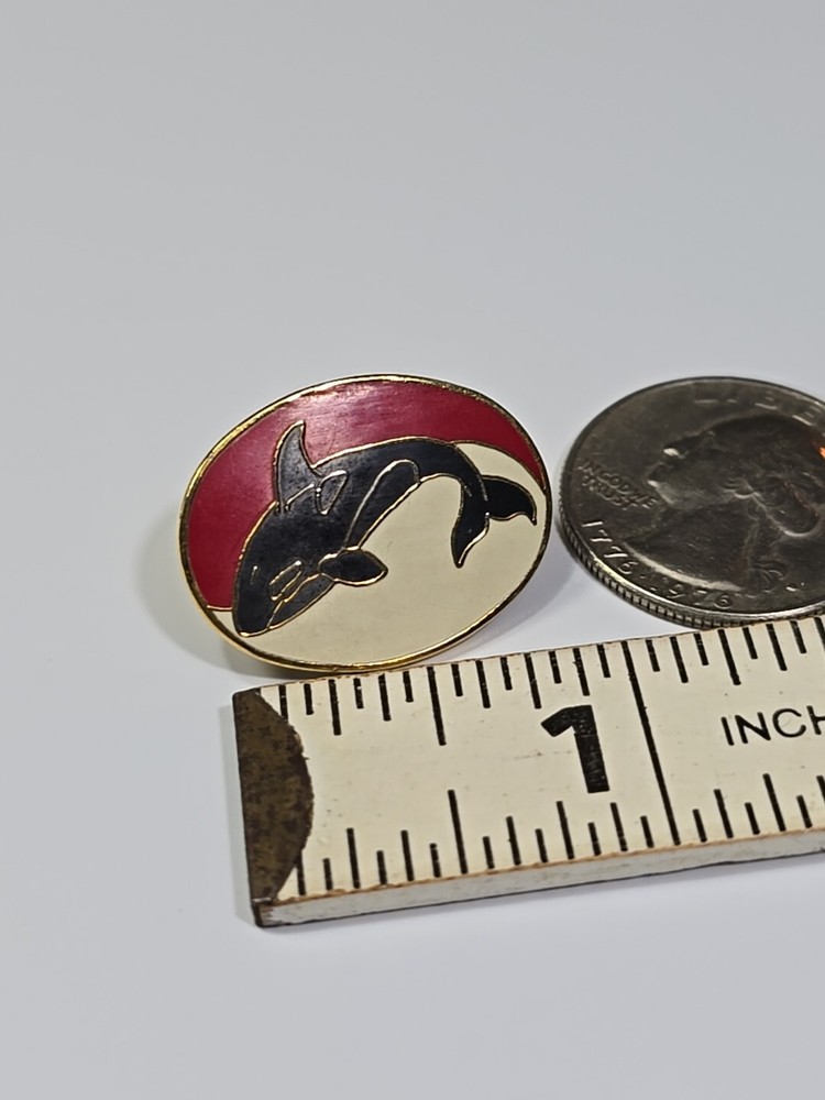 Whale Lapel Pin Black Red & White Background