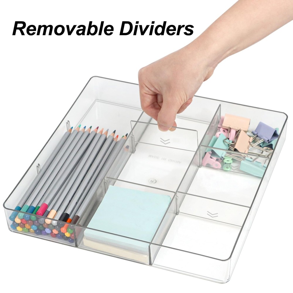Adjustable Clear Drawer Organizer, Plastic Drawer Divider Tray with Removable...