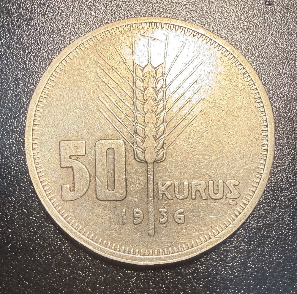 1936 Turkey 50 Kurus Silver Coin