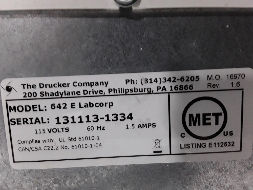 Drucker Diagnostics LabCorp 642E Centrifuge