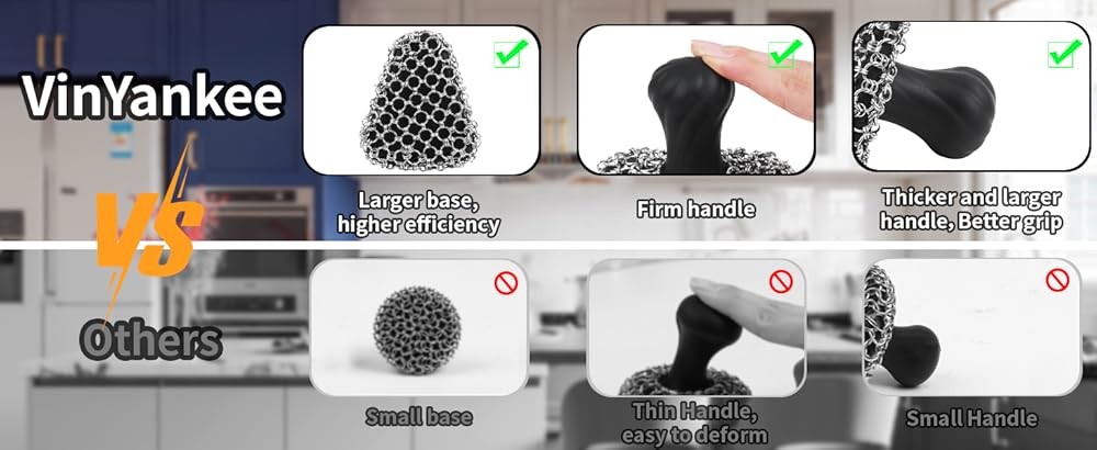 Cast Iron Scrubber with Handle 316 Dish Cast Cleaner Chainmail Scrubber