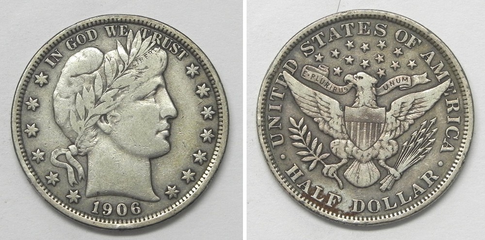 X6282  1906 Barber Half Dollar 50c, VF