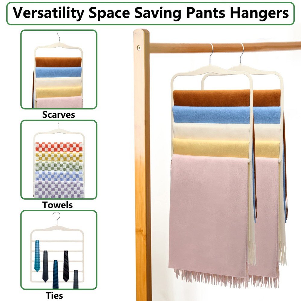 Pants Hangers Space Saving,Organization and Storage for Large, Ivory White