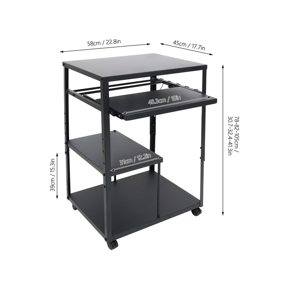 Computer Desk With Keyboard Tray Height Adjustable Rolling Presentation Table