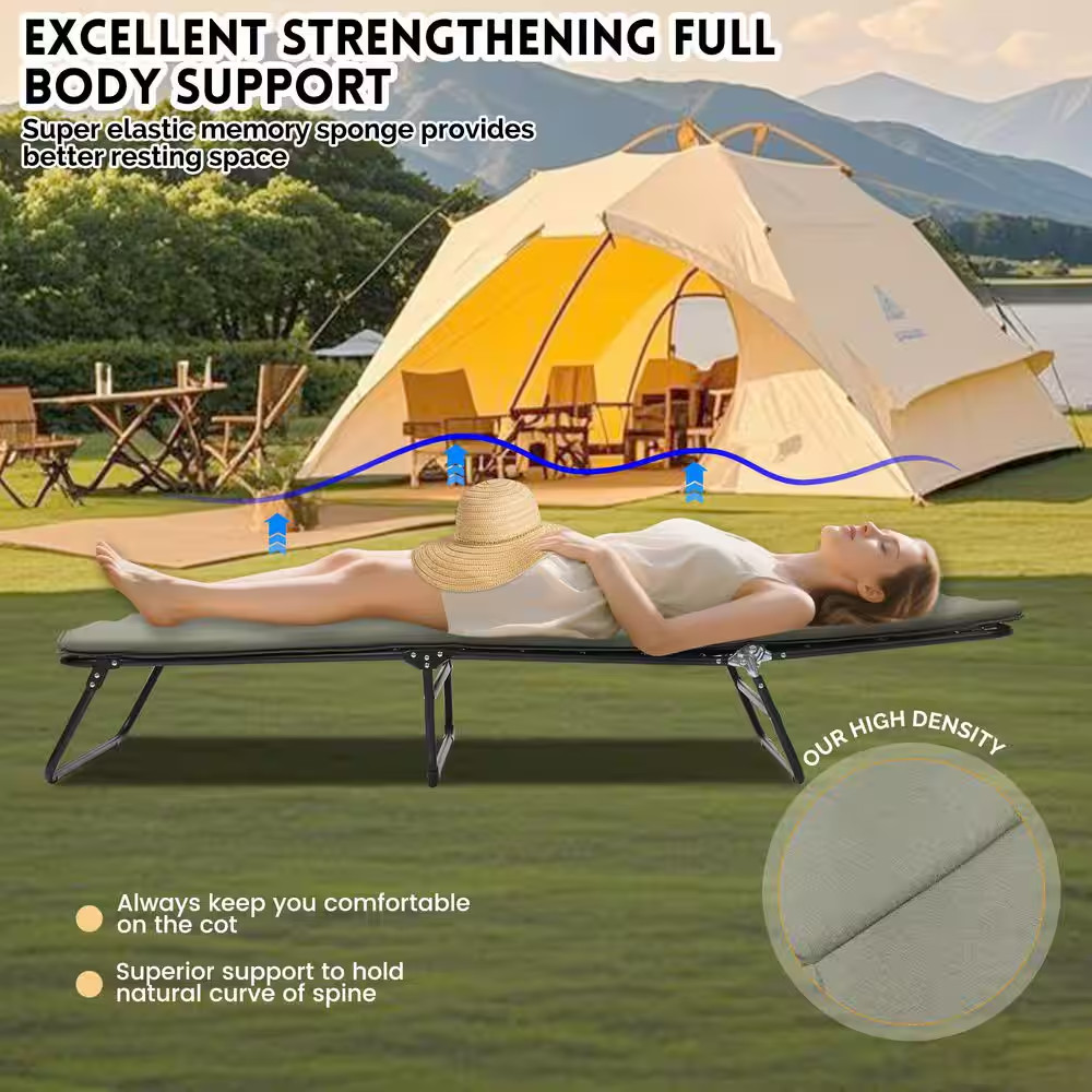 Folding Camping Cot for Adults, 5-Angle Adjustable Camping Cot Heavy Duty Outdoo