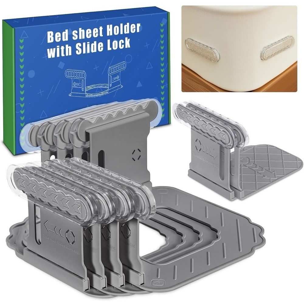 Bed Sheet Holder with Slide Lock, Universal Fitted Sheet Easy Install (White)