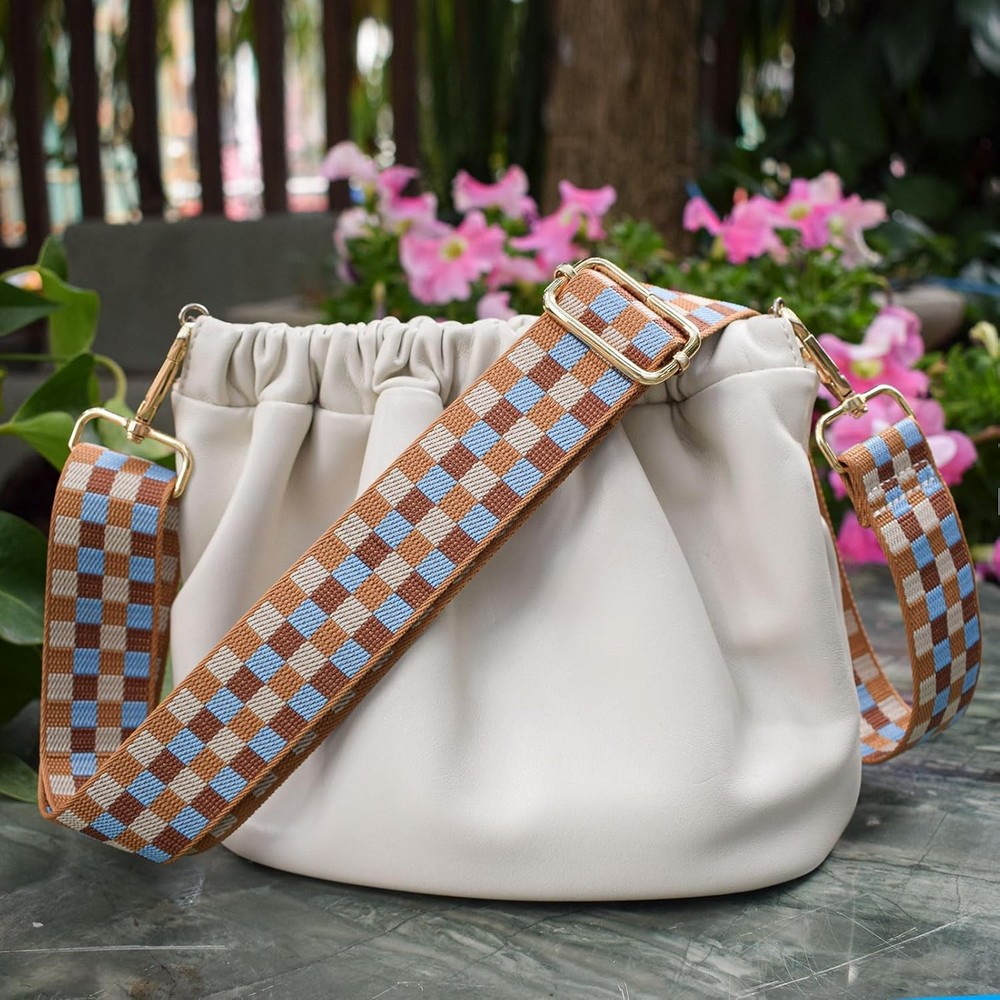 Replacement Purse Strap Shoulder Adjustable Checker-gold Hardware