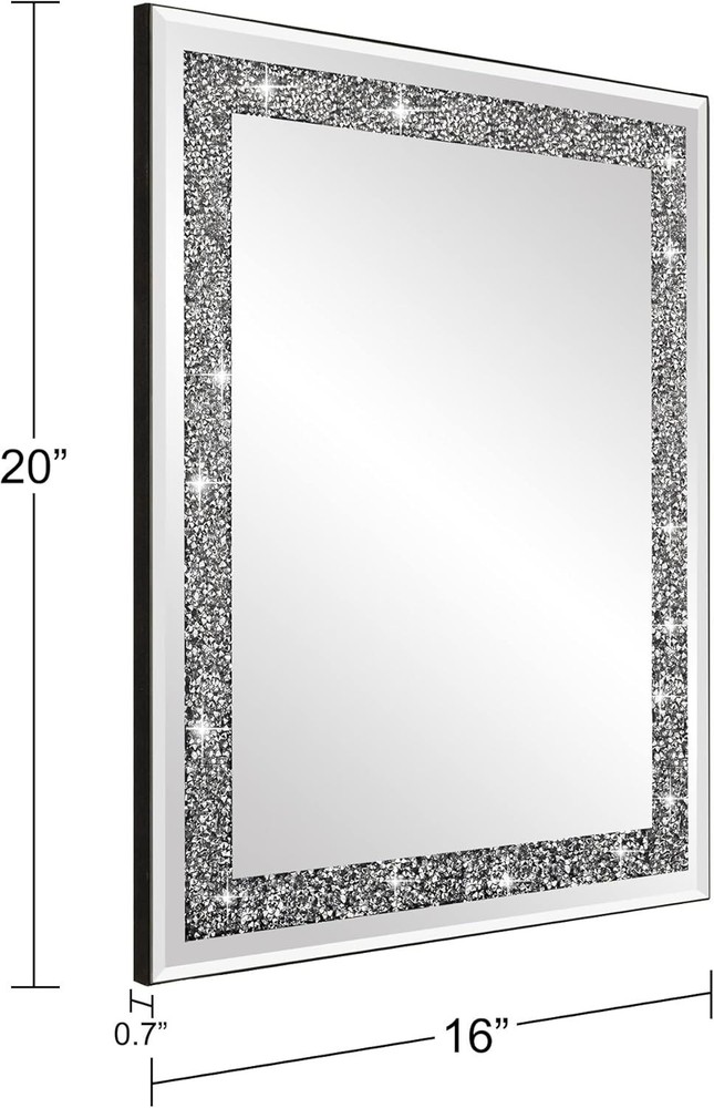 Rectangular Wall Mirror 16" x 20" Crystal Crush Diamond Bathroom Entryway Mirror