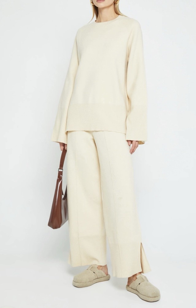 CAARA Miles Cozy Oversized Knit Set In Beige Size Large