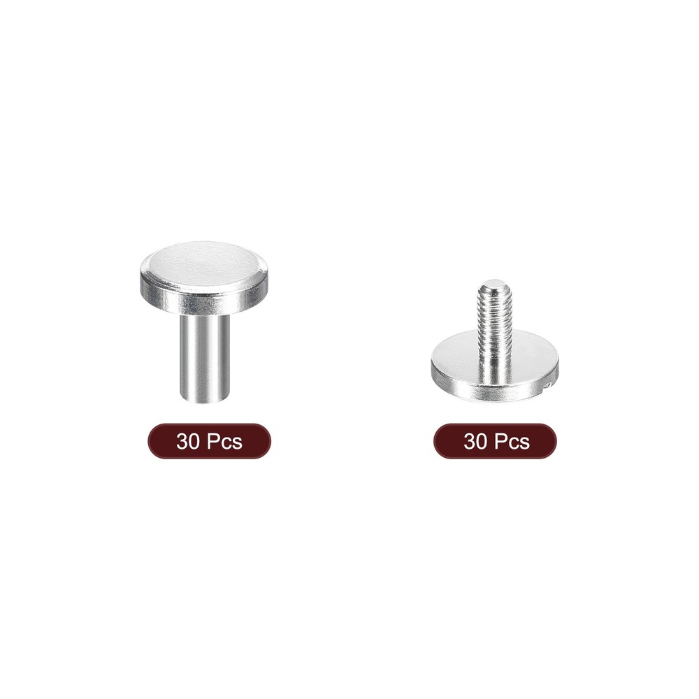 30Pack Brass Chicago Screws, 8x10mm Post Nail Stud Rivets, Silver