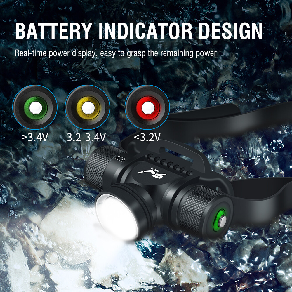 100m Underwater Scuba Diving LED Headlamp Head Torch Lamp Dive Light Flashlight