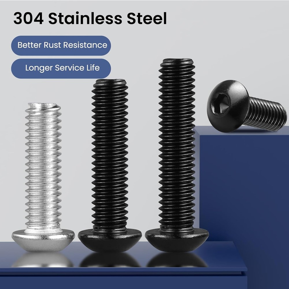 1/4-20 x 5/8 Inch Button Head Socket Cap Bolts x 5/8", Black