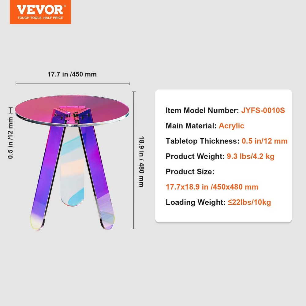 [New]Round Iridescent Side Table,Acrylic End Table,Clear Rainbow Acrylic Coffee