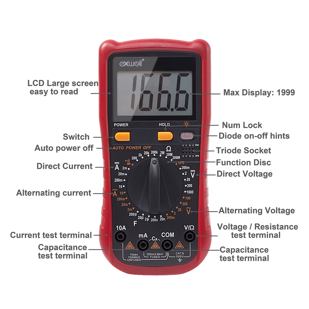 Multimeter, Exwell Digital Multimeter with Two Sets Multimeter Test Leads,