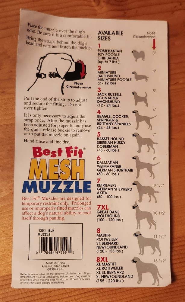 Best Fit Mesh Muzzle Size 1 For Tiny Breeds Up To 7 lbs.