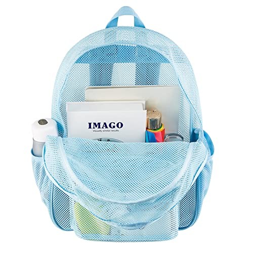 Heavy Duty Mesh Backpack, See Through College Backpack with Padded Blue