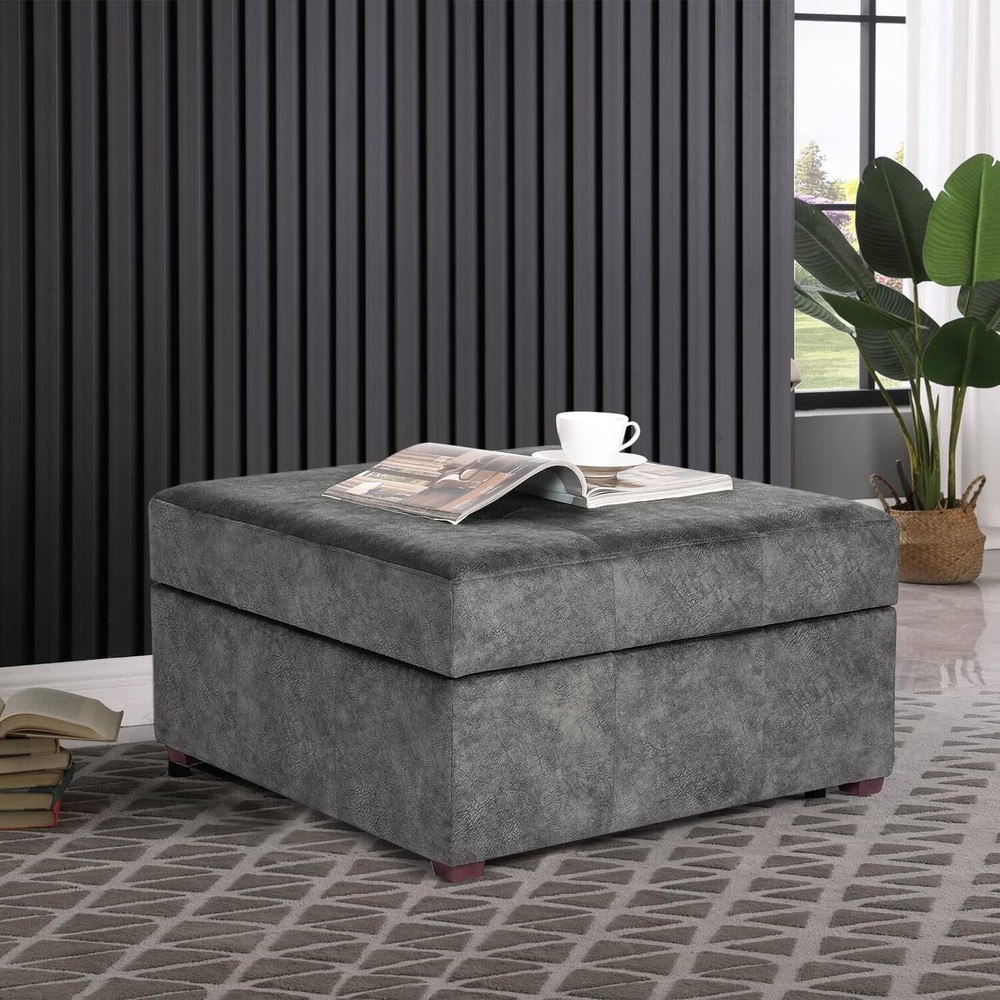 Homebeez Fabric Button Tufted Storage Ottoman Bench, Square Coffee E-gray