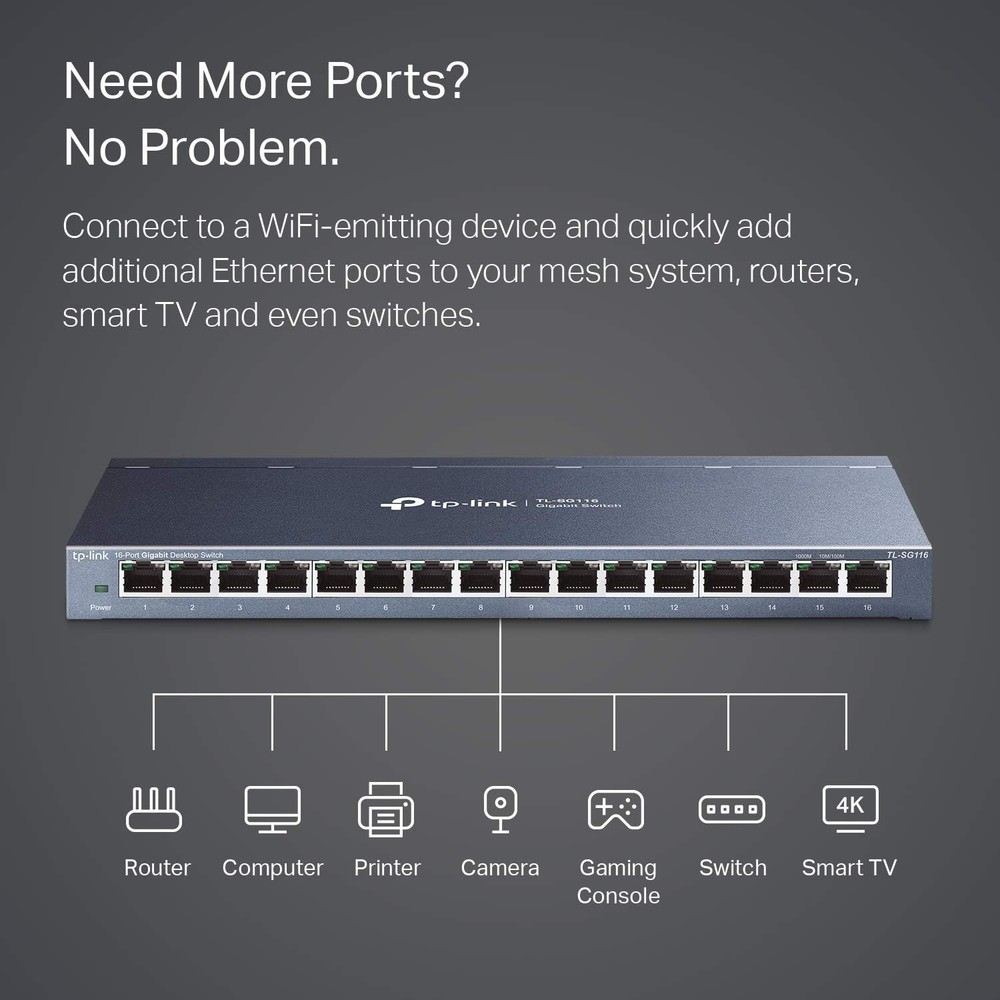 Gigabit Ethernet Network Switch with 16 Ports
