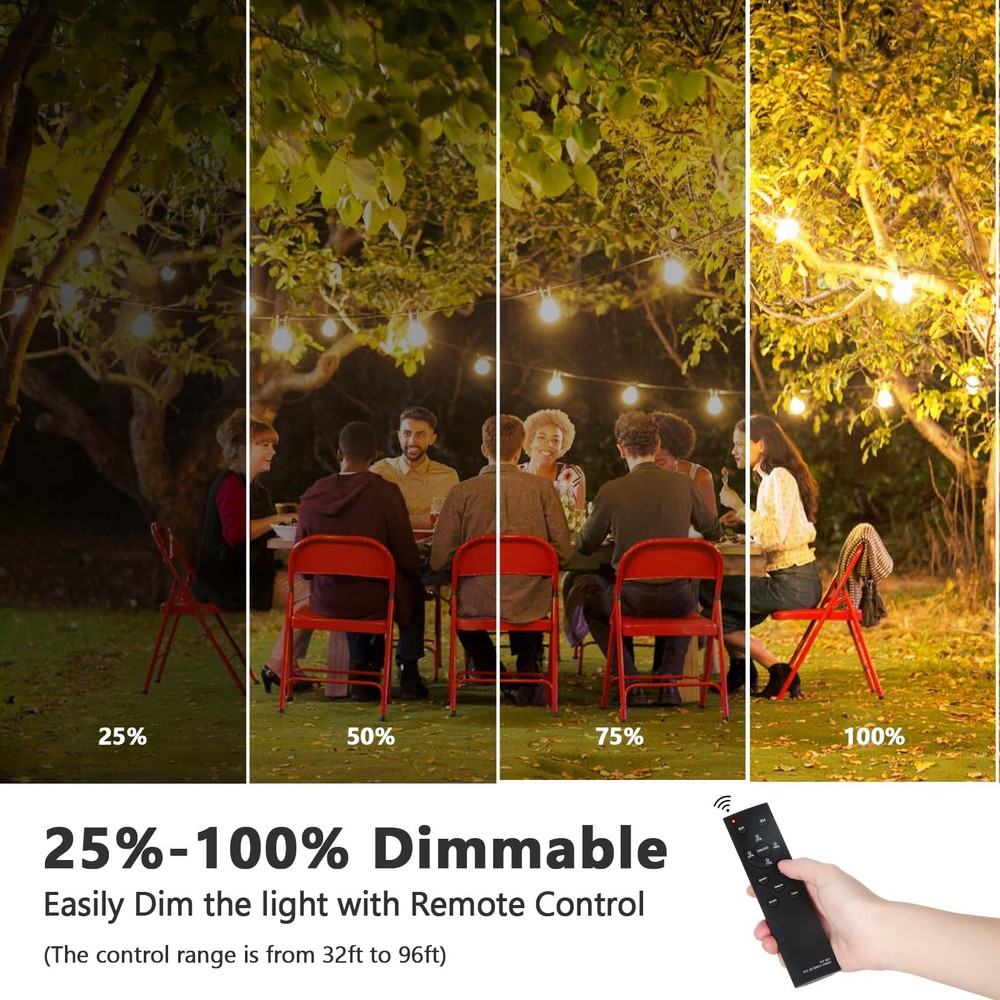 48FT S14 Solar String Lights Outdoor with Remote Controller, Solar Powered Pa...