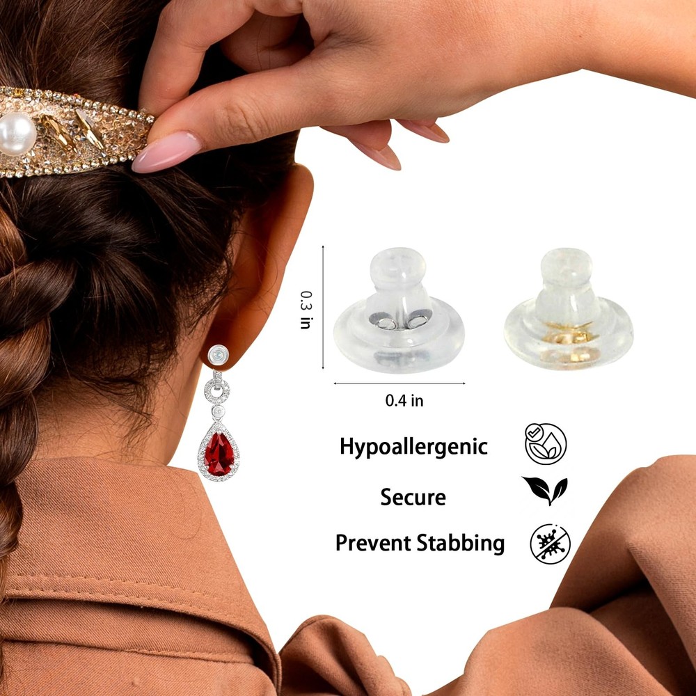 20PCS Silicone Earring Back Replacements - Locking Secure, Soft Hypoallergeni...