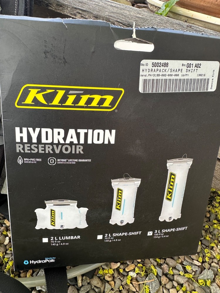 Klim 3L hydration backpack w/ extra 3L reservoir