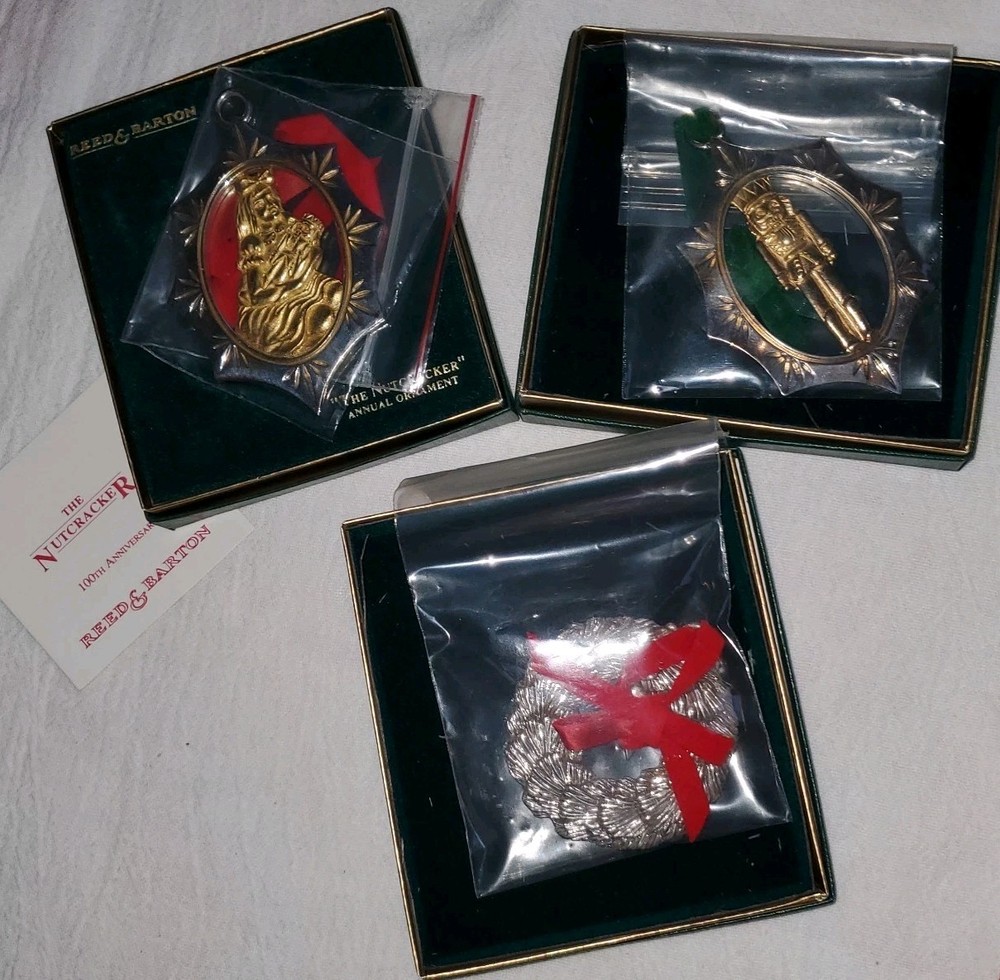 3 Reed & Barton Nutcracker Series Christmas Ornaments- Nutcracker Clara Wreath