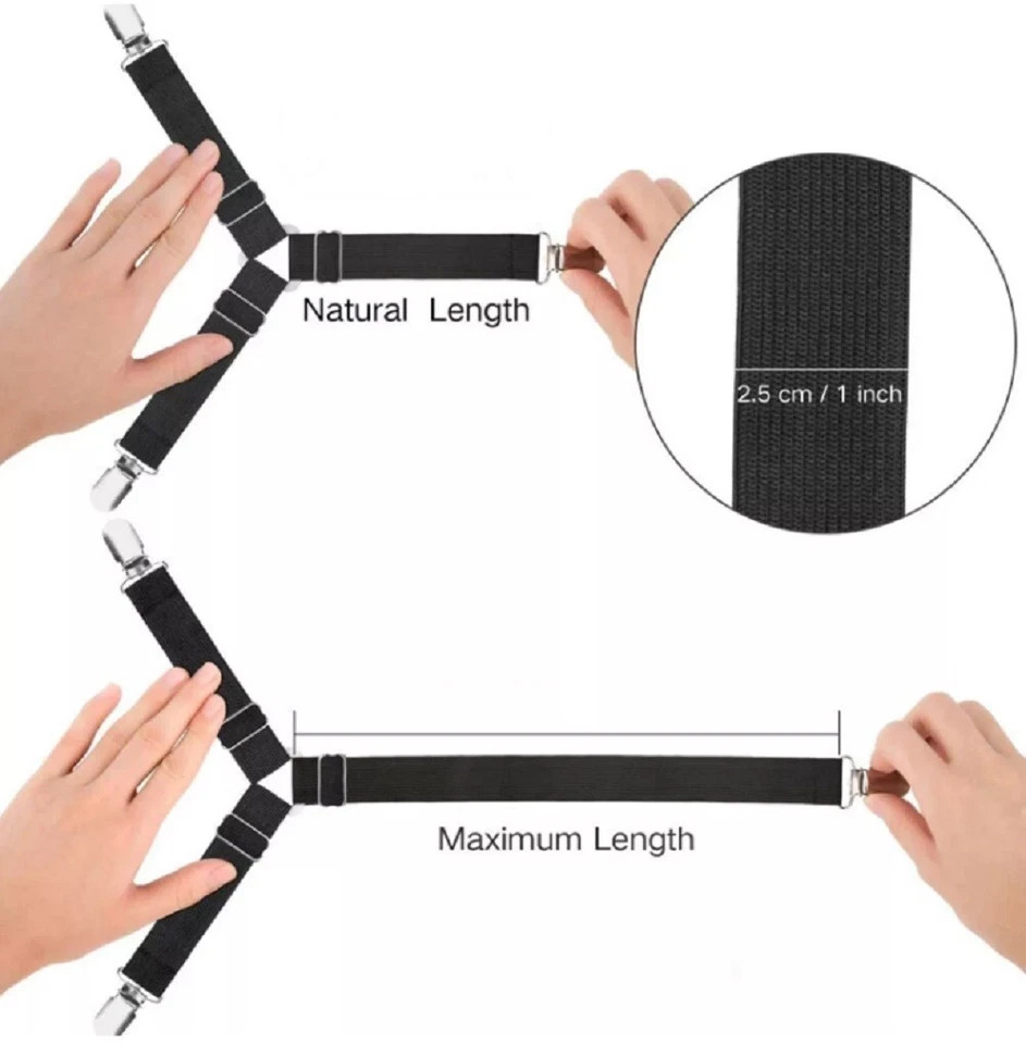 4 Pack Adjustable Bed Sheet Holder Straps Fitted Sheet Clips Fasteners Grips