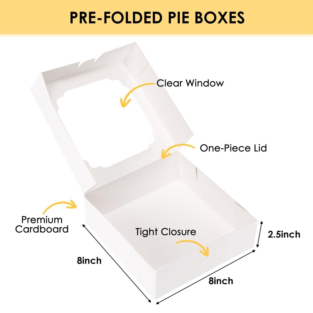 45PCS Bakery Boxes 8"x8"x2.5" Cookie Treat Boxes Window Pie Cake Container