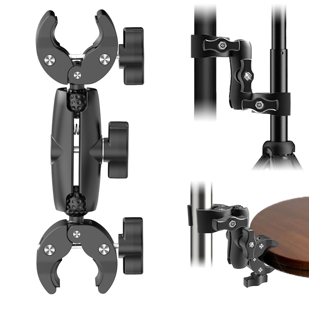 Double Clamp Camera Mount - Universal Bracket for Golf Carts, Umbrella Clamp,...