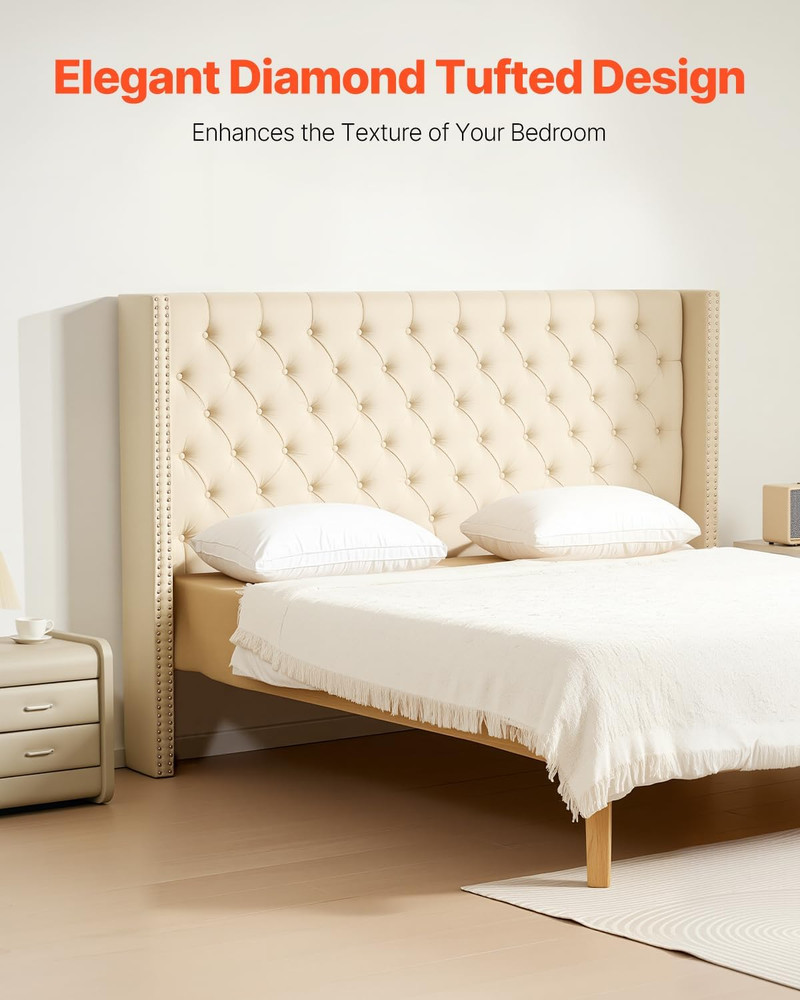 Headboard, King Size Headboard with Adjustable Height, Comfortable Diamond Tufte